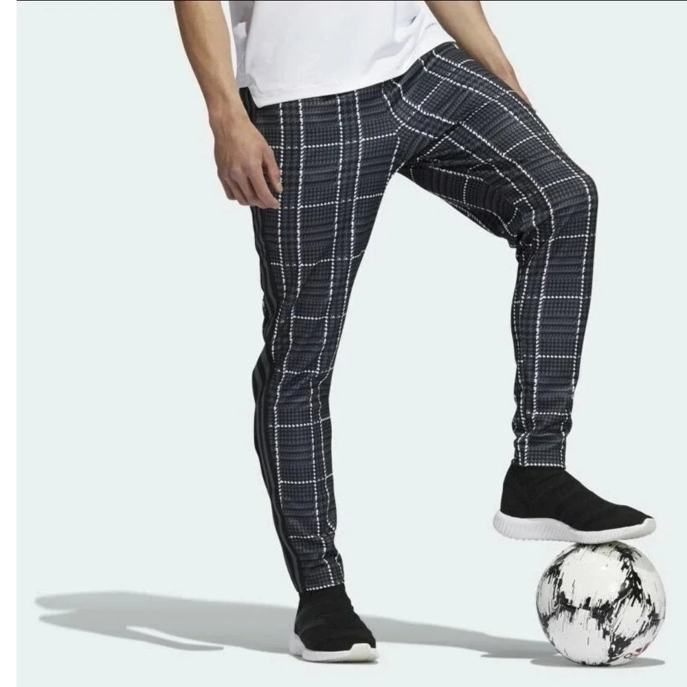 Adidas M Tiro Tartan Pants Grey Five Plaid Soccer Track Pants HF2236 Mens Small